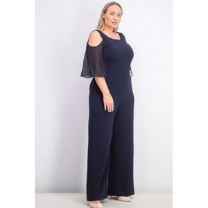 Connected Cold Shoulder Jumpsuit Wide Leg Romper Navy Blue 22W New never worn.